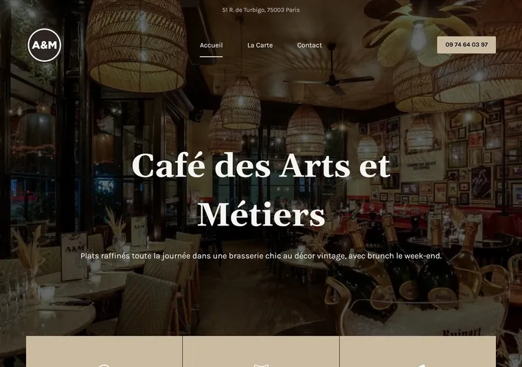 Site de Café des Arts et Métiers réalisé par Sharp Articles — version ordinateur