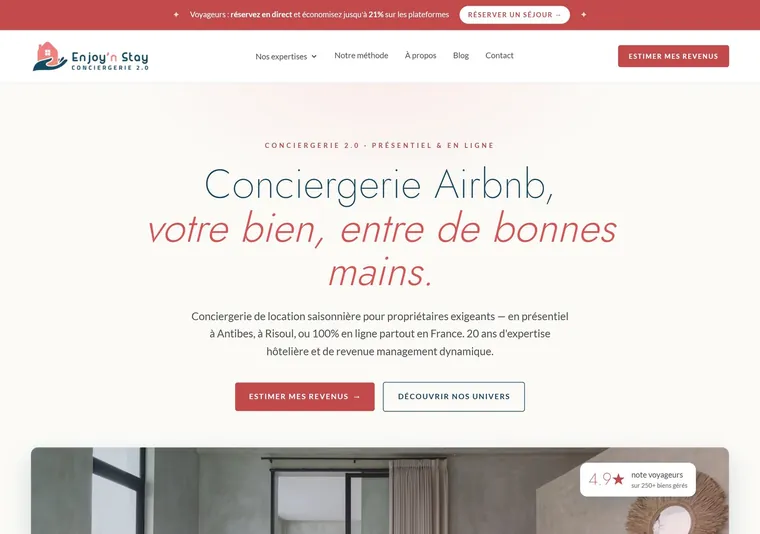 Site de Enjoy'n Stay réalisé par Sharp Articles — version ordinateur