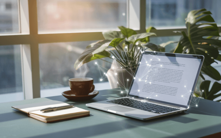 Bureau moderne avec ordinateur portable affichant