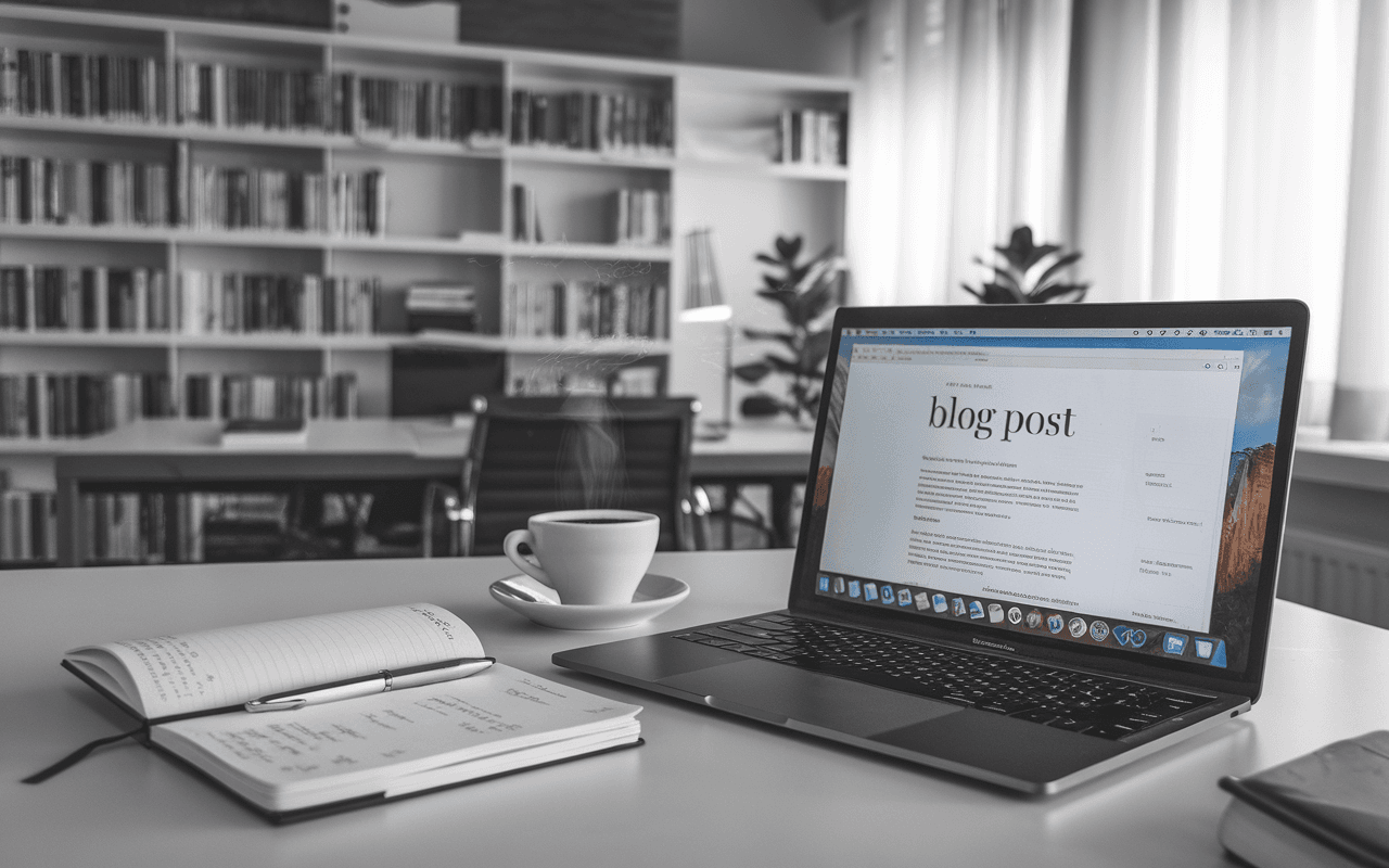 Bureau moderne avec ordinateur affichant une page sur